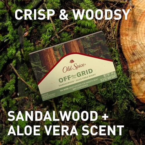 Old Spice Bar Soap for Men, Off the Grid Sandalwood + Aloe Vera Scent, 10x More Moisturizers for Smooth Skin with Mild Exfoliators & Plant Based Cleansers, 5.0 oz (Pack of 6)