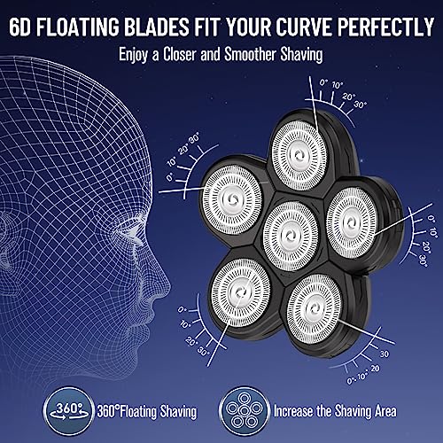 Replacement Heads for Main Shaver Brands, Shaver Blade Heads Replacement for Electric Razor for Men, Head Shaver Bald Shaver Replacement Heads with Blade Cover Shaver Head (6 Head Blades For Men)