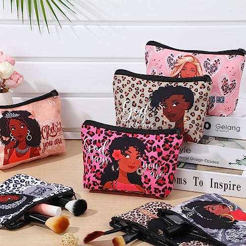 Sweetude 30 Pcs Black Women Cosmetic Bags African American Makeup Bag Reusable Canvas Toiletry Bag Zipper Pouches for Purse Afro Travel Organizer Toiletries Accessories Inspirational Gift