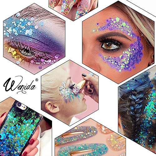 Body Glitter Wenida 8 Colors Iridescent Ultra Sparkle Opal Chunky Glitter Cosmetic Festival Makeup Powder for Nail Hair Eye Face