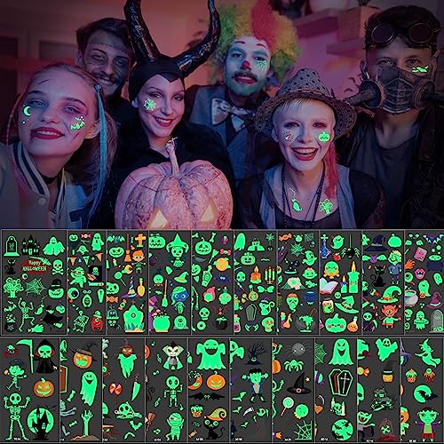 216Pcs Glow Halloween Temporary Tattoos for Kids Goody Bag Stuffers Prizes Party Favors