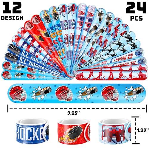 48-Piece Ice Hockey Party Set: Temporary Tattoos (24PCS) and Slap Bracelets (24PCS) - Perfect for Themed Birthday Parties, Baby Showers, Classroom Rewards, and Gifts for Kids