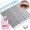 Natural Lash Extension Kit Cluster Lashes Kit Cluster Eyelash Extension Kit 220Pcs C-curly DIY Eyelash Extension Kit Short 10-14MM Individual Lashes Kit with Lash Remover by Newcally