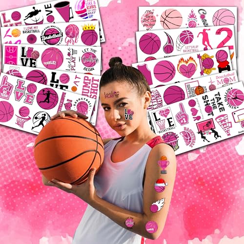 100 PCS Basketball Pink Temporary Tattoos Themed Birthday Party Decorations Favors Supplies D?cor Olympic Sports Game Tattoo Stickers Gifts For Game Boys Girls Classroom School Prizes Reward