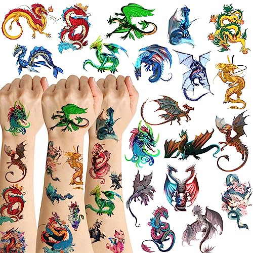Dragon Temporary Tattoos Dragon Party favors for Adults, 20 Sheets 144 Pieces Dragon Tattoos Stickers Party Supplies Dragon Birthday Party Favors, Goodie Bag Fillers