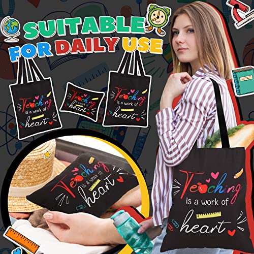 Kacctyen 12 Pcs Teacher Graduation Appreciation Gifts 6 Canvas Totes Bag 6 Makeup Pouch Cosmetic Bags Teacher Gifts(Teaching is a Work of Heart)