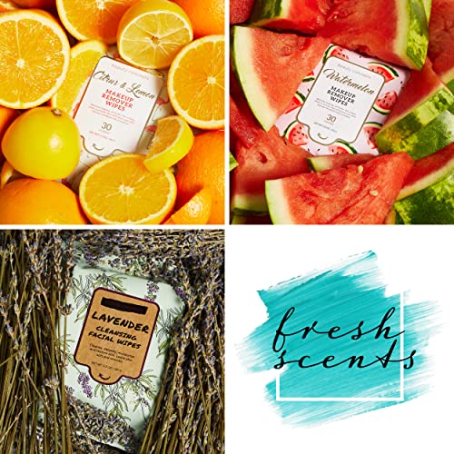 Beauty Concepts Facial Wipe Set - Packs of Face Wipes, Makeup Removing Wipes, Mint, Lemon Citrus, Watermelon, and Tea Tree