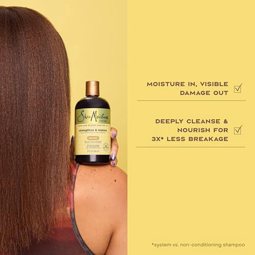 SheaMoisture Strengthen and Restore Shampoo Pure Jamaican Black Castor Oil for Damaged Hair To Cleanse and Nourish Hair 13 fl oz