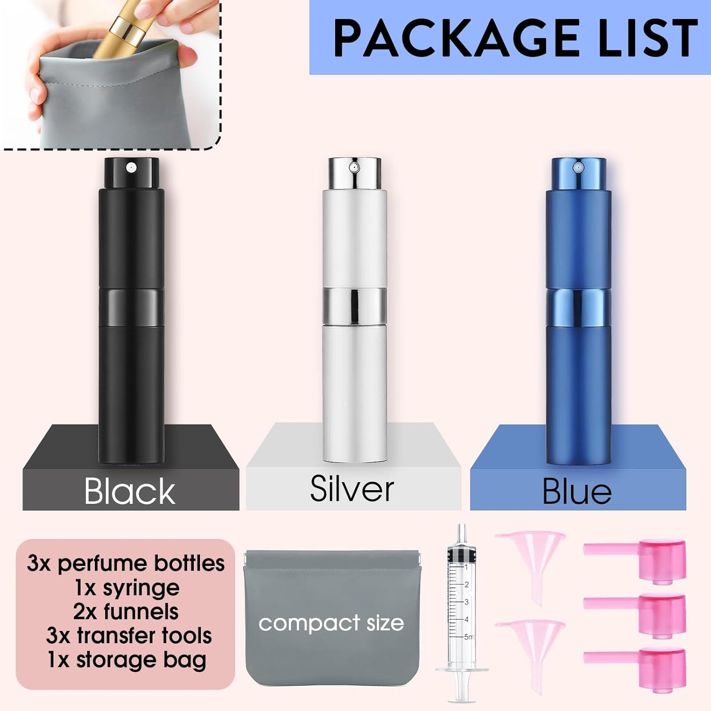 8ML Perfume Atomizer Spray Bottle - 6 Pack Travel Refillable Mini Cologne Dispenser