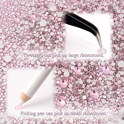 NCB 8000pcs Non Hotfix Rhinestones 10 Sizes Flatback Crystal Glass Rhinestones with Tweezers and Picking Pen for Nail Art Clothes Bags Phone Decorations Crafts DIY (022 Lt. Rose Mix SS3-SS30)