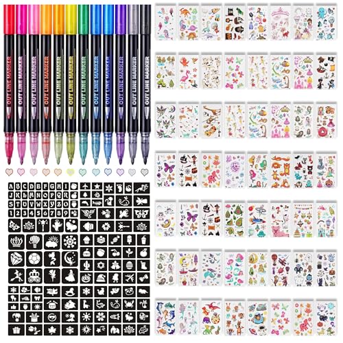 Glitter Tattoos for kids, Temporary Glitter Tattoo Markers for Skin, Glitter tattoo kit, Temporary Tattoos, face glitter, party bag fillers, girls birthday present, face glitter festival, face paint