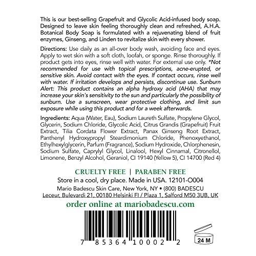 Mario Badescu AHA Botanical Body Wash Moisturizing, Clarifying and Gentle Exfoliating Wash for Brighter, Softer and Smoother Skin, Body Soap Infused with Glycolic Acid & Fruit Enzymes