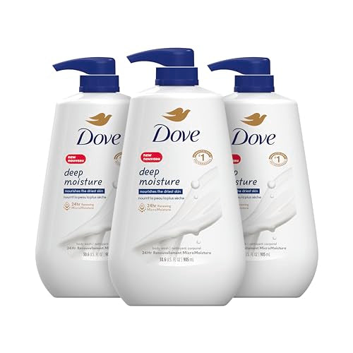 Dove Body Wash Deep Moisture Sensitive Skin Cucumber Green Tea Shea Butter Vanilla 4 Count and Deep Moisture For Dry Skin Moisturizing 3 Count