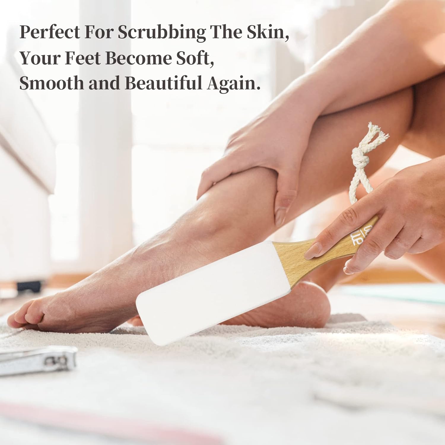 Pumice Stone Foot File (2-Pack), Wooden Handle Foot Scrubber & Callus Remover for Dry, Rough Skin and Corns Pedicure