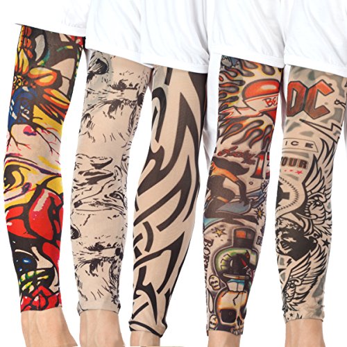 Akstore 20PCS Set Arts Fake Temporary Tattoo Arm Sunscreen Sleeves Designs Tiger, Crown Heart, Skull, Tribal and Etc