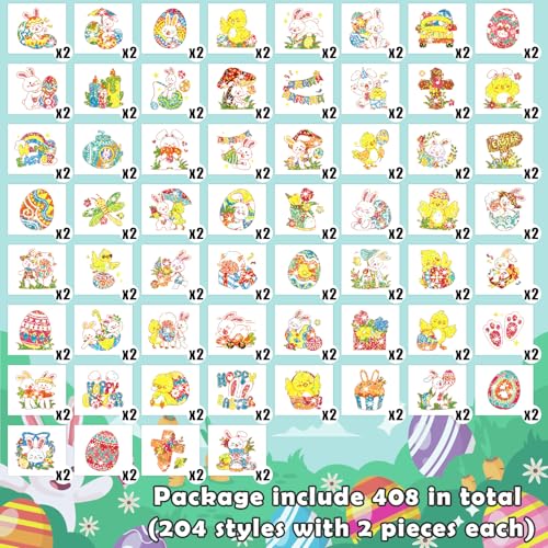 Partywind Glitter Easter Basket Essentials Temporary Tattoos for Kids, 408 Styles Easter Tattoo Stickers for Boys Girls, Easter Basket Fillers for Kids Spring Party Supplies Favors Goodie Bag Stuffers