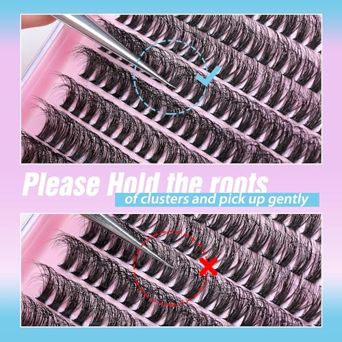 JIMIRE 50D Fluffy Eyelash Extension Kit 280Pcs Volume Lash Clusters Kit Mink Lash Extension Kit with Lash Bond and Seal D Curl Cluster Eyelash Extensions Soft 9-16MM Individual Eyelash Clusters Kit