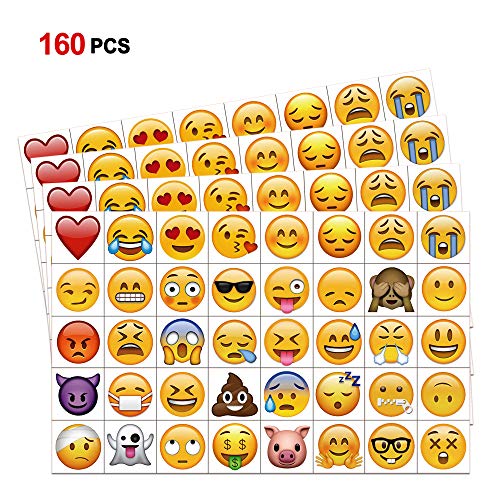 Emoticon Temporary Tattoo(160pcs 2inch), Konsait Funny Emoticon Tattoos Body Stickers for Emoticon Party Favors Supplies with Heart Smirk
