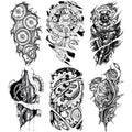 6 Sheets Temporary Tattoo Stickers Muscle Men Black 3D Mechanical Metal Arm Hollow Gear Shoulder Leg