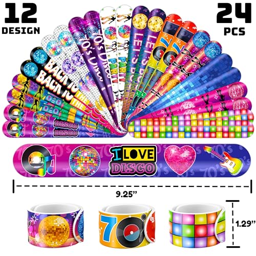 48PCS 70s Disco Party Set - 24PCS Temporary Tattoos & 24PCS Slap Bracelets - Retro Disco-Themed Birthday Supplies, Baby Shower Gifts, Classroom Rewards & Party Decor for Kids (Boys & Girls)