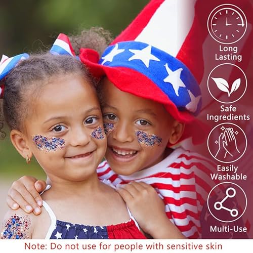 Wehhbtye 2 Set 4th of July Face Glitter, 3.5oz Red White Blue Body Glitter Gels with 2 Silicone Brush, Patriotic Sequins Gel for Independence Day Party Body Hair Nail Makeup Costume Decoration