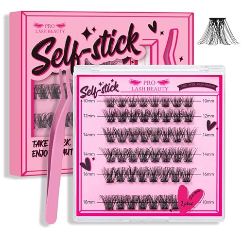 Self Adhesive Eyelashes 48Pcs Lash Clusters Self Stick Lashes Reusable Self-adhesive Lashes No Glue Cluster Lashes Easy for Use(Lotus,D-10-18mix)