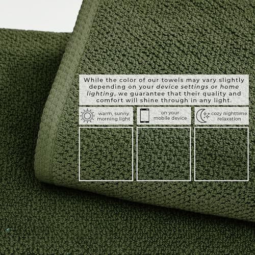Great Bay Home 100% Cotton 12-Pack 13x13 Wash Cloth - Absorbent, Quick-Drying, Durable Face Towels for Bathroom Decor - Low-Twist, Two-Ply Fibers (Forest Green)