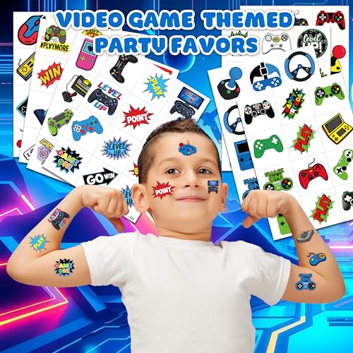 96 PCS Game Pre-Cut Temporary Tattoos Themed for Kids Birthday Party Decorations Supplies Favors Decor Super Cute Tattoo Stickers Sticker 8 Sheets Gifts for Boys Girls Games Classroom Rewards Carnival