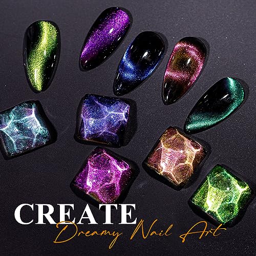 MIZHSE 9D Cat Eye Gel Nail Polish, 2 Sets Magnetic Cat Eye Gel Polish, Chameleon Magic Galaxy Effect Soak off Nail Art Gift for Ladies