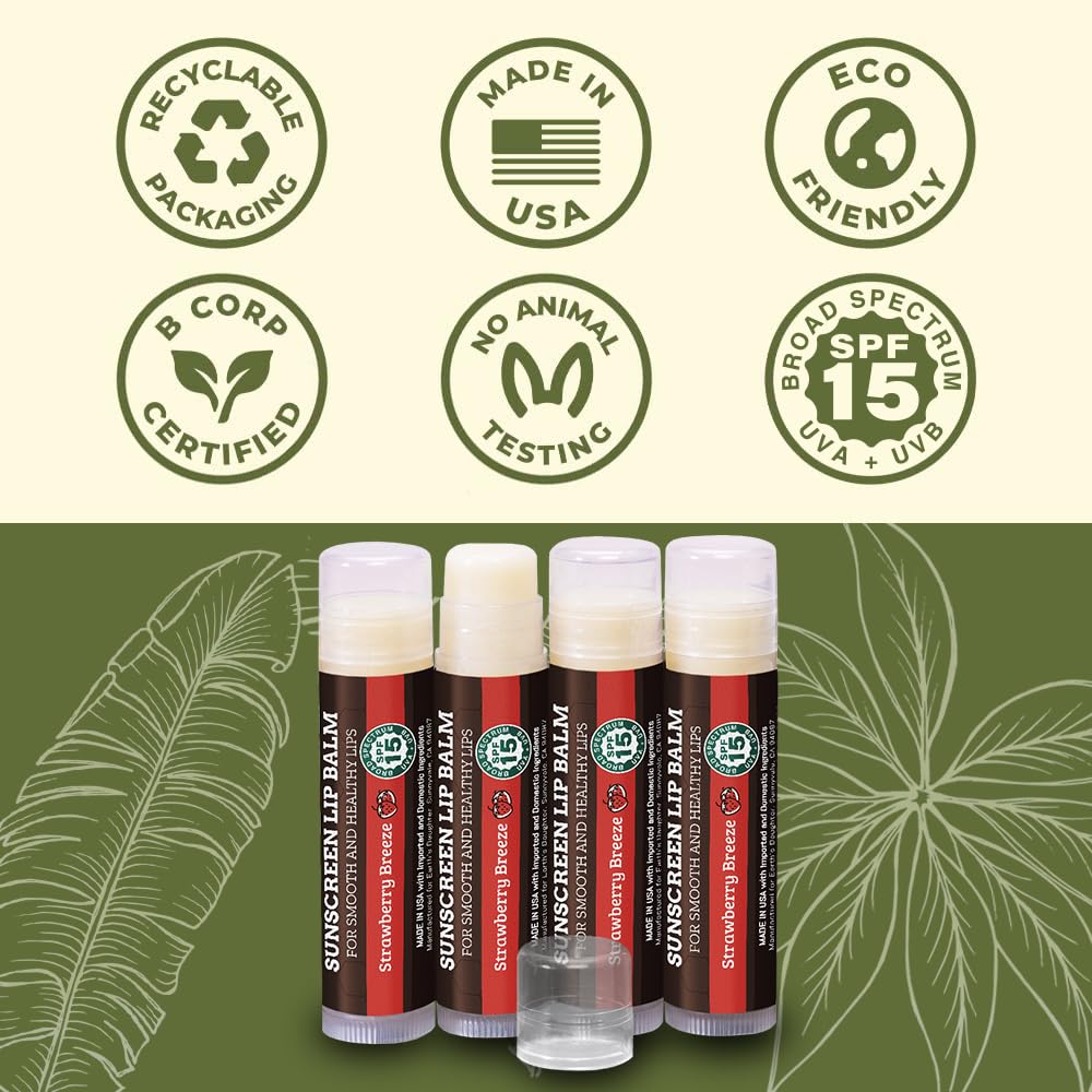 Earth's Daughter USDA Organic Lip Balm 6-Pack - Fruit Flavors, Beeswax, Coconut Oil, Vitamin E - Best Lip Repair Chapstick for Dry Cracked Lips - Moisturizing Lip Care