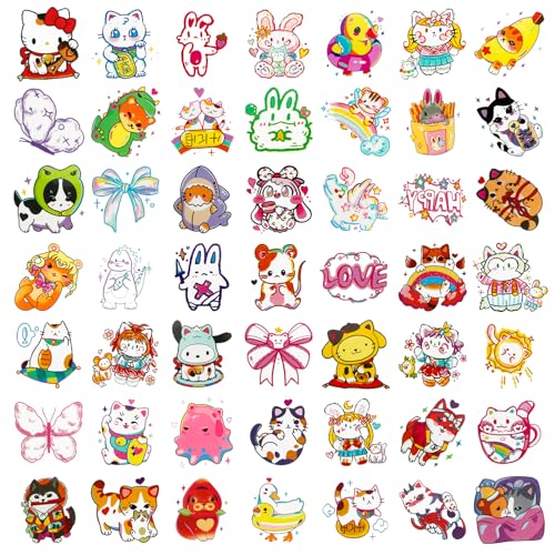 Konsait 50 Sheets Anime Tattoos, Cartoon Mixed Style Cat Tattoos, Individually Wrapped, Watercolor Cat Temporary Tattoos Cat Party Favors Cat Birthday Party Supplies