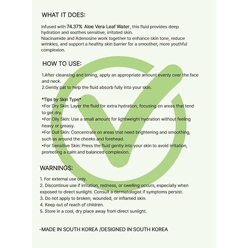 Aloe Vera 74% Moisture Soothing Fluid 125 ml ? Hydrating & Moisturizing with Hyaluronic Acid
