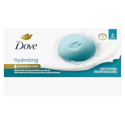 Dove Beauty Bar 6 Pack Hydrating with Glacial water & Avocado oil Cleanses & Hydrates 3.75 Oz