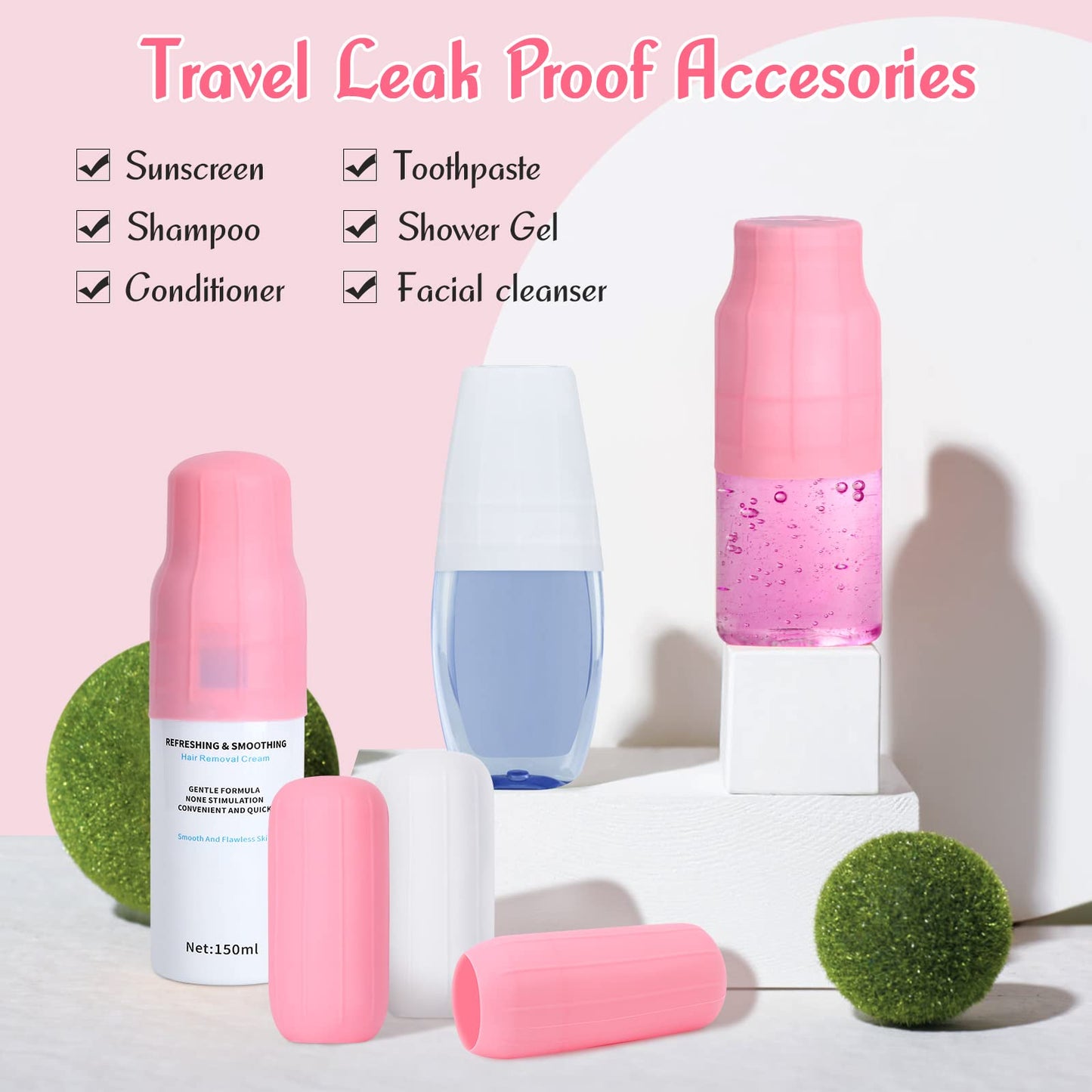 8PCS Leak Proof Sleeves for Travel Containers Elastic Sleeves for Leak Proofing Reusable Leak Proof Locks Toiletries Sleeves Covers for Travel in Luggage Silicone Bottle Covers Gadgets Accessory