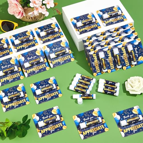 50 Pack Thank You Lip Balm Gifts Bulk, Blue Gold Graduation Lip Balm Gift, Appreciation Party Favor for Teacher Classmate Coworker Employee We Appreciate You Retirement Party Supplies
