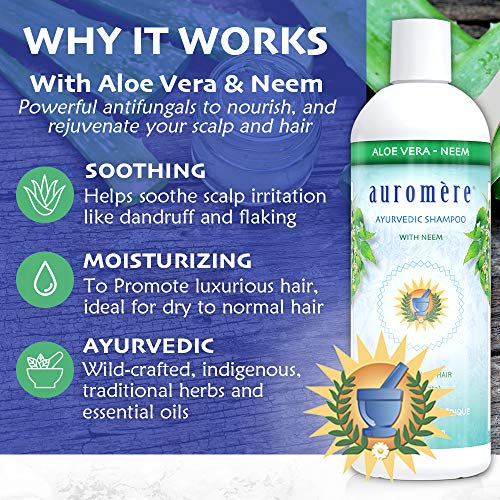 Auromere Ayurvedic Shampoo, Aloe Vera Neem - Vegan, Cruelty Free, Non-GMO, Natural, Gluten Free, Sulfate Free, Paraben Free for Dry to Normal Hair (16 fl oz), 2 Pack