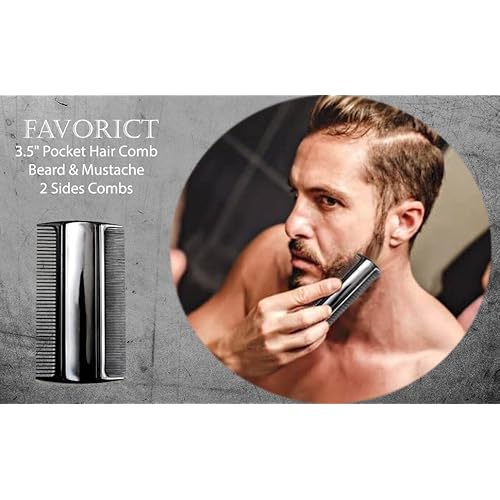 Favorict (3 Pack) 3.5" Pocket Hair Comb Beard & Mustache 2 Sides Combs for Men's Hair Beard Mustache and Sideburns (Black)