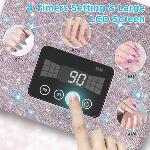 Aedavey Cordless UV Nail Lamp, Rechargeable LED Light with 4 Timer Modes, Gel Nail UV Decorate with Sparkling Rhinestones (Sparkly Lilac)