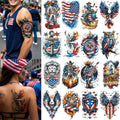 16 Sheets Independence Day Temporary Tattoos, USA Flag Patriotic Waterproof Fake Tattoos, Red White and Blue Party Supplies Tattoo Kits for 4th of July Memorial Day, Veterans Day, Summer Festivals