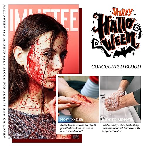immetee Fake Blood Gel, Sfx Blood Gel with Stipple Sponge, Sfx Fake Blood Makeup Kit, Halloween Coagulated Stage Blood Specail Effects Makeup Face Body Paint. 55g