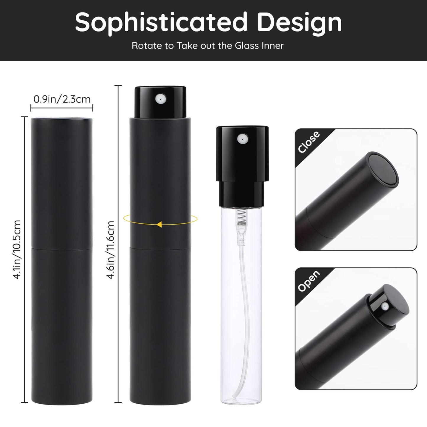 Segbeauty Travel Perfume Bottle Refillable, 2 Pack of 10ML Pocket Cologne Perfume Atomizer Dispenser, Empty Mini Scent Pump Case Portable Glass Sprayer Travel Containers for Toiletries Fragrance Black