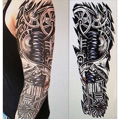 18.9x6.7 8 Sheets Extra Large Temporary Fake Tattoos Set for Men and Women, Full Arm Tattoo Sticker Skull Flower Paper Decal Fake Tattoos Sleeve DIY Black Body Art Sticker, Black 1