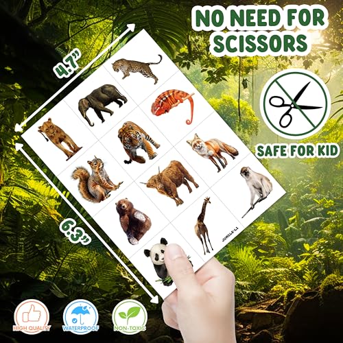 96 PCS Realistic Wildlife Jungle Animal Pre-Cut Temporary Tattoos Sticker Reptile Birthday Party Decorations Supplies Favors Gifts Boys Girls Zoo Cute Fake Tattoo School Reward Themed (Normal)