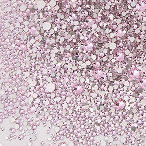 NCB 8000pcs Non Hotfix Rhinestones 10 Sizes Flatback Crystal Glass Rhinestones with Tweezers and Picking Pen for Nail Art Clothes Bags Phone Decorations Crafts DIY (022 Lt. Rose Mix SS3-SS30)