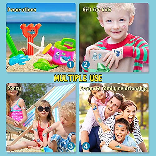 Partywind 130 Styles Luminous Shark Temporary Tattoos for Kids, Glow Shark Birthday Decorations Party Favors Supplies for Boys and Girls, Ocean Under Sea Fake Tattoo Stickers (10 Sheets)