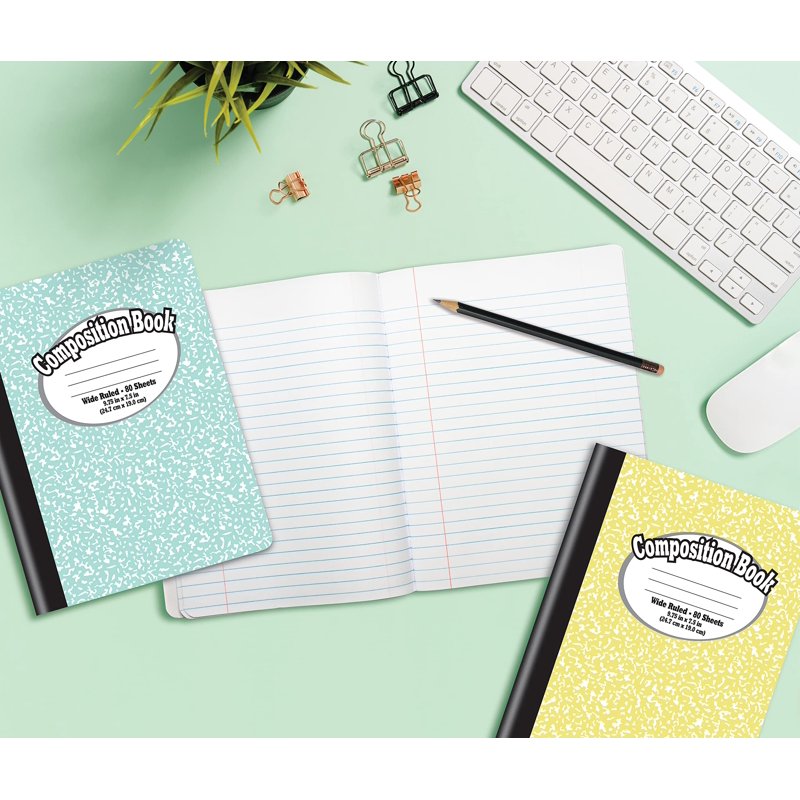 Set of 4 Pastel Composition Notebooks - Wide-Rule, 80 Sheets, 160 Pages
