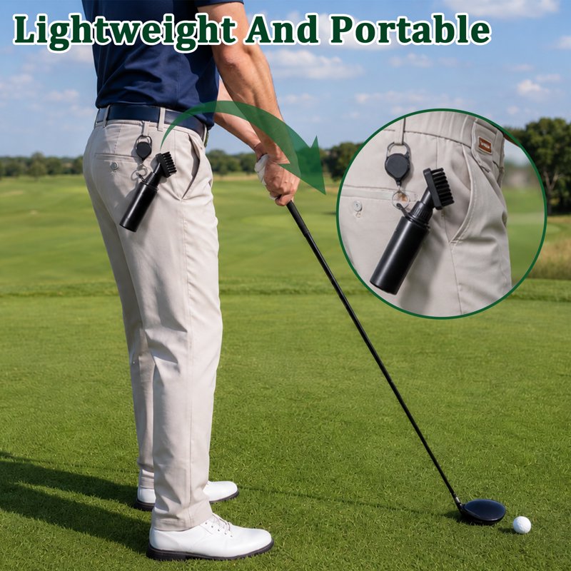 Golf Club Cleaner Brush with Water Bottle & Clip - Portable Groove Cleaner