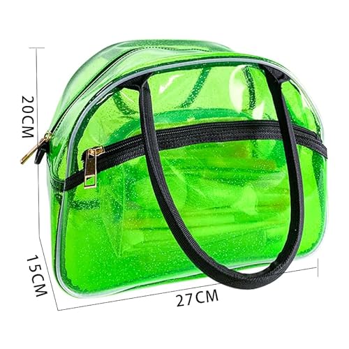 TotePrint 1 Pcs Clear Pink Glitter Jelly Toiletry Bag Waterproof Travel Toiletry Bag with Zipper and Handle Cosmetic Bag