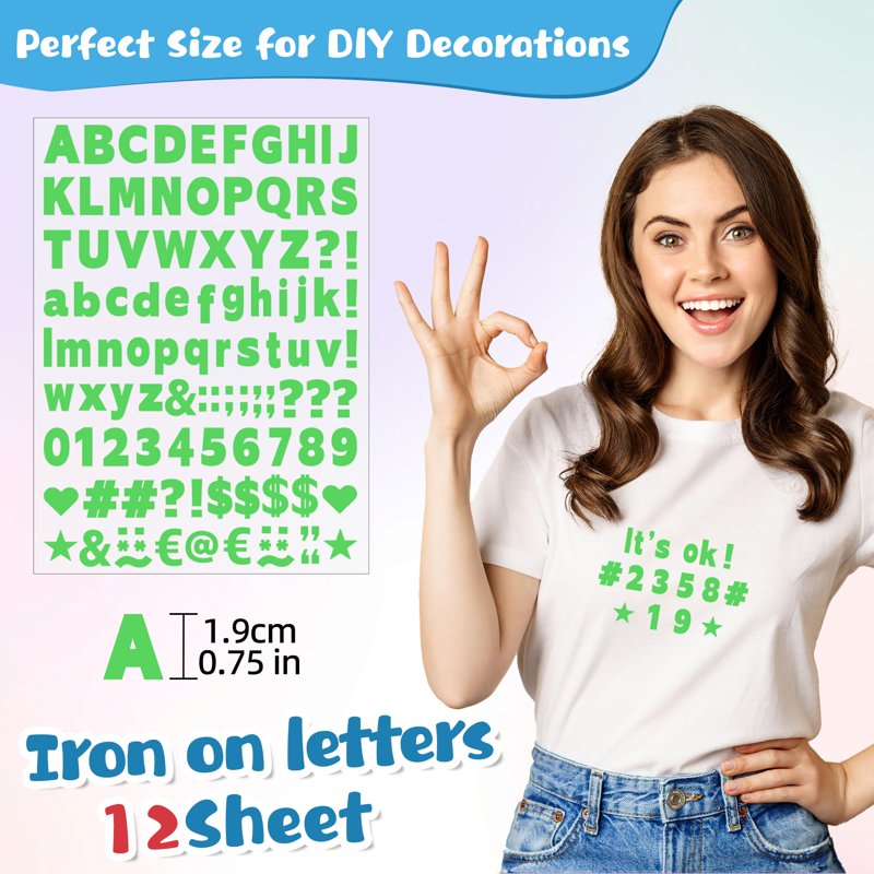 Heat Transfer Letter Stickers 1200pcs Alphabet & Symbols for Fabric DIY Crafts