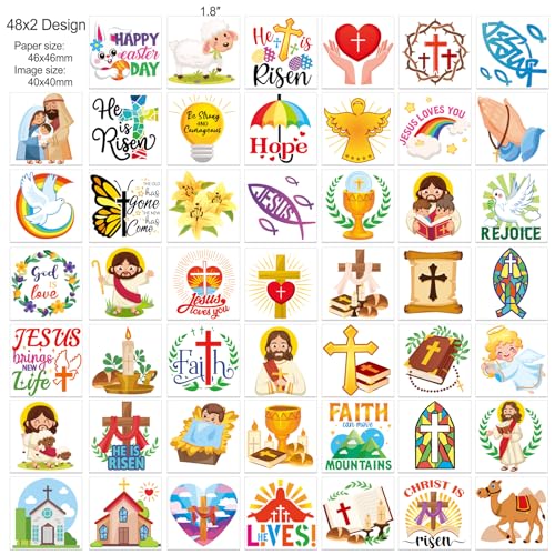 HOWAF 96pcs Religions Easter Temporary Tattoos, Happy Easter Day Temporary Tattoos for Kids, Christian Easter Waterproof Tattoos Stickers for Easter Spring Party Favors, Easter Jesus Cross Tattoos